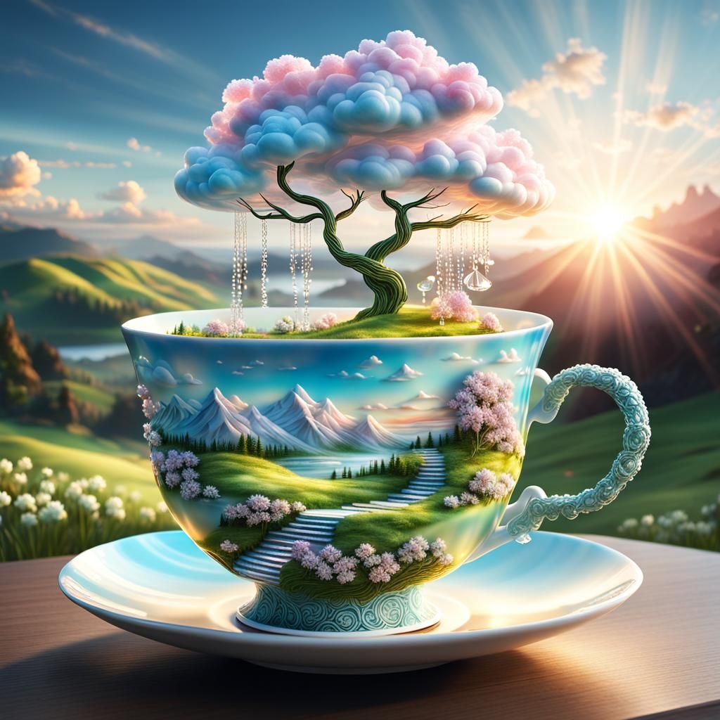 Glowing Spring Cloud Teacup with Crystal Flowers