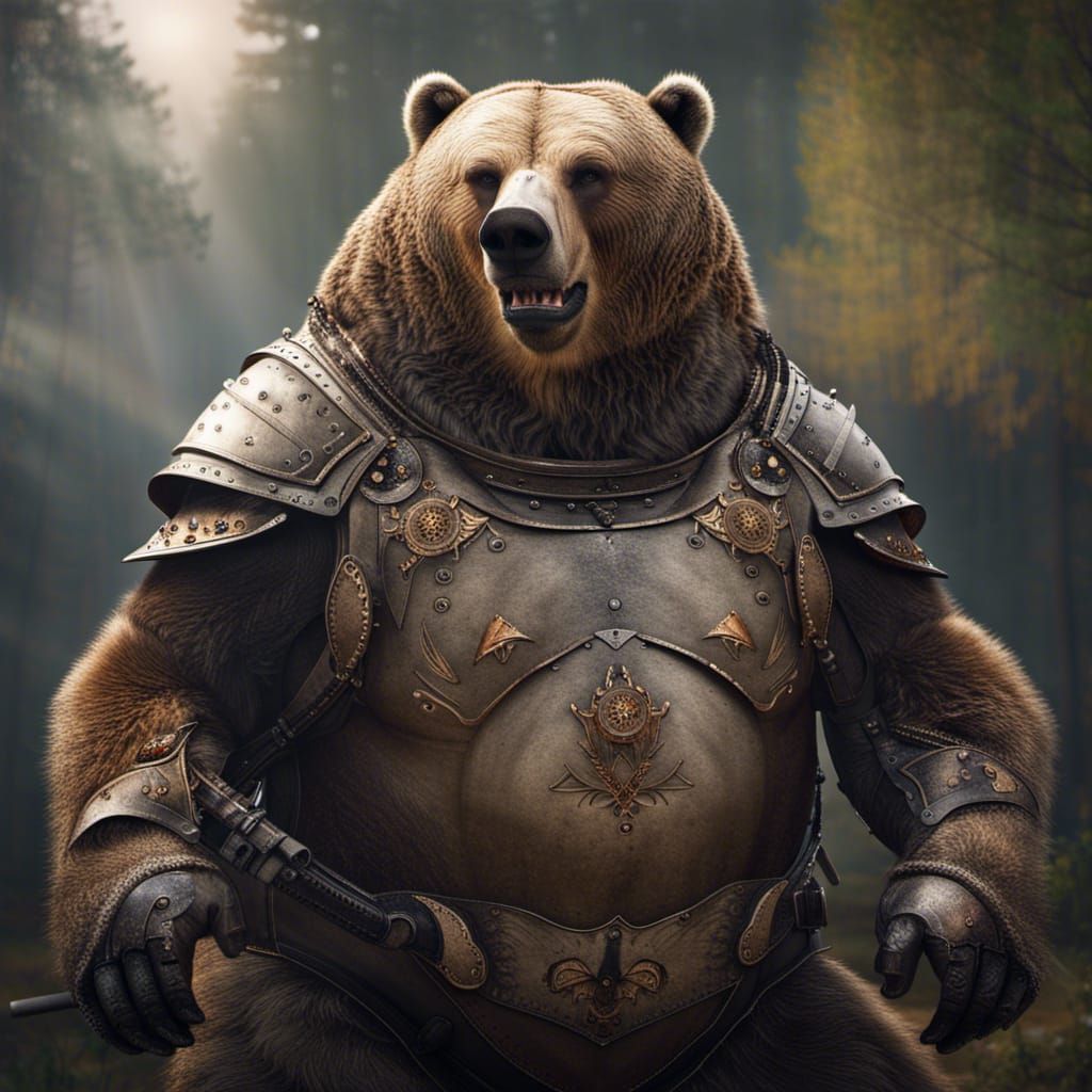 Armored Bear in Medieval Setting: Photorealistic Rendering