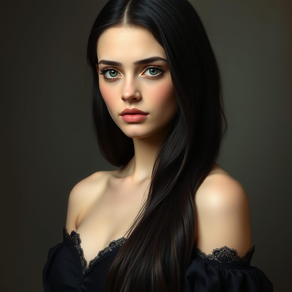 Elegant Portrait of a Young Woman in a Classic Black Gown