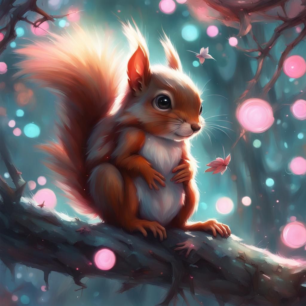 Squirrel Village in Spring, Digital Art Style