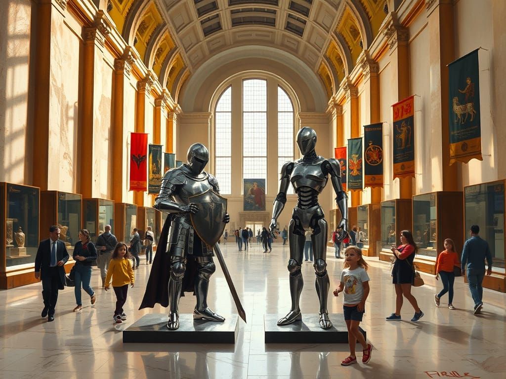 Medieval Knight vs Android in Grand Museum Hall