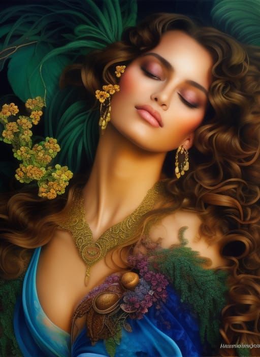 Beautiful Woman in Madagascar Landscape, Maximalism Style