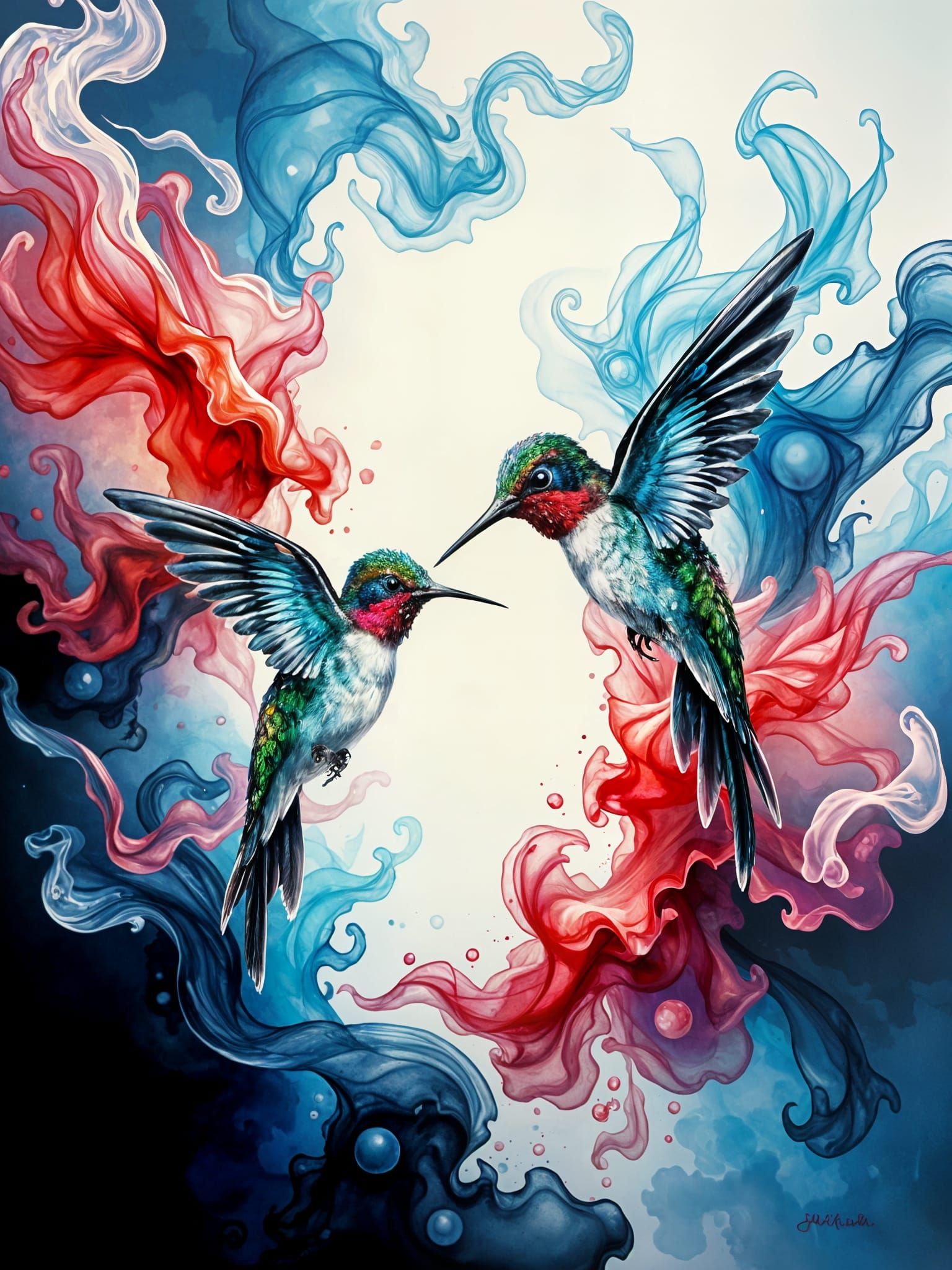 Hummingbird Dissolving into Smoke: Watercolour Fine Art