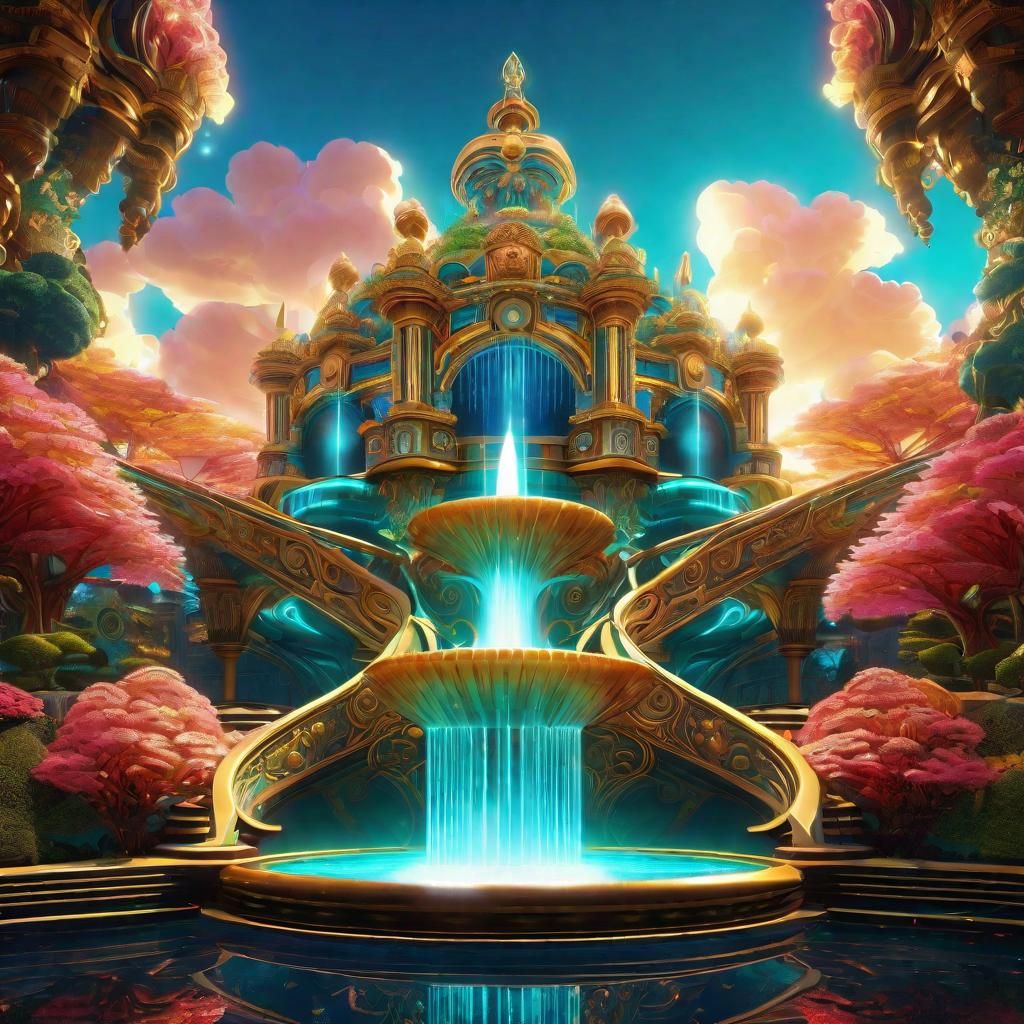 Ornate Fountain of Youth in Ghibli Style