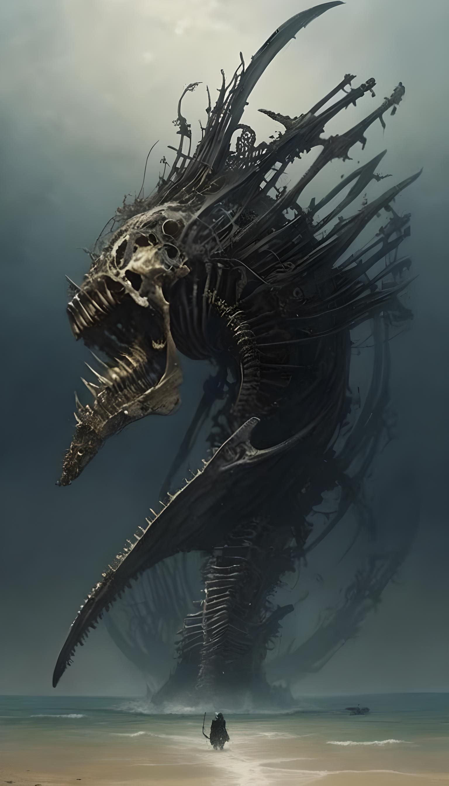 Whale Skeleton Horror: A Hyperdetailed Engraving