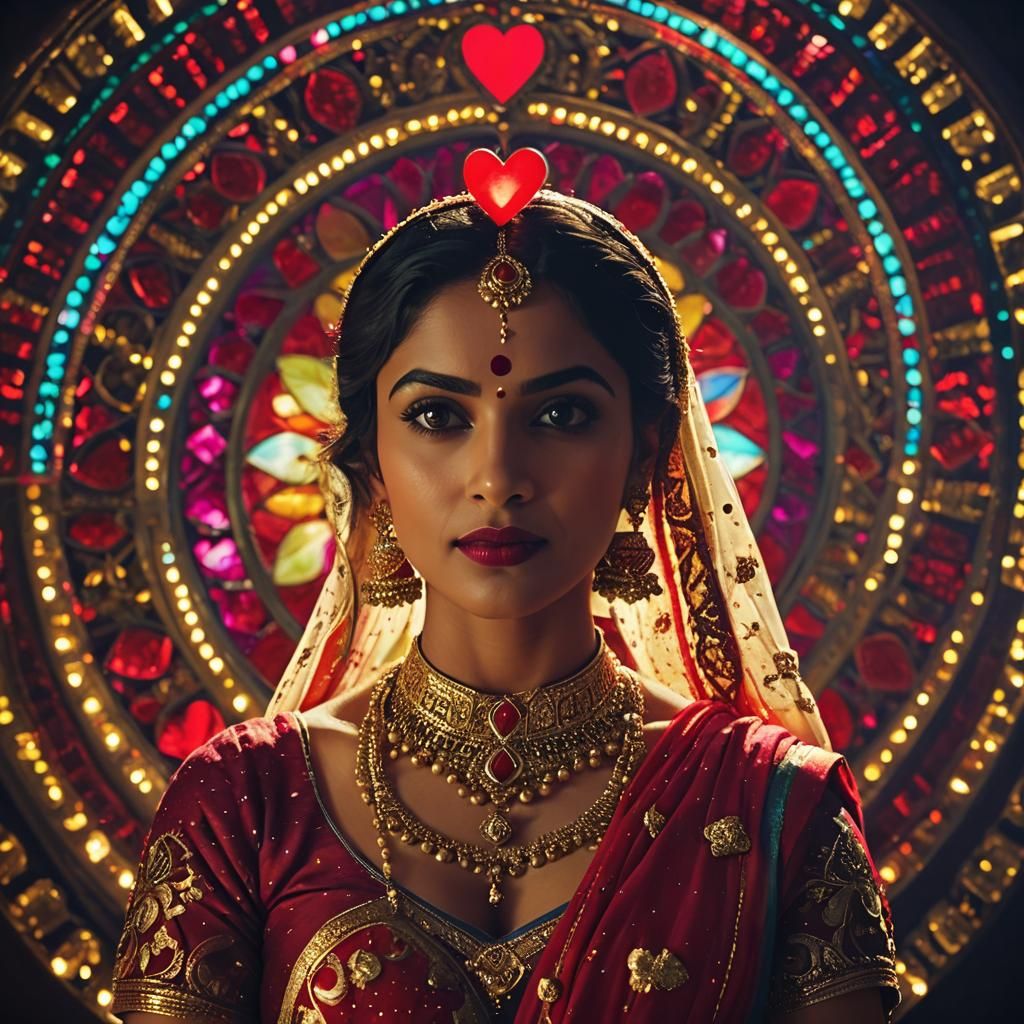 Beautiful Indian Woman Portrait with Glowing Heart