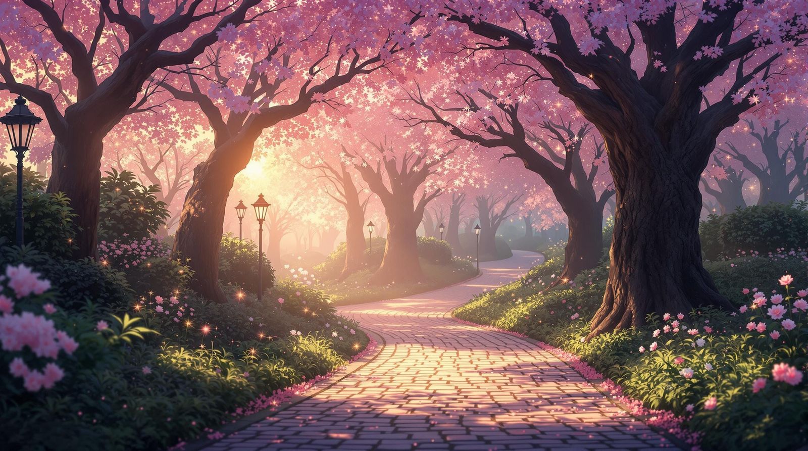 Cherry Blossom Path in Ghibli Anime Style