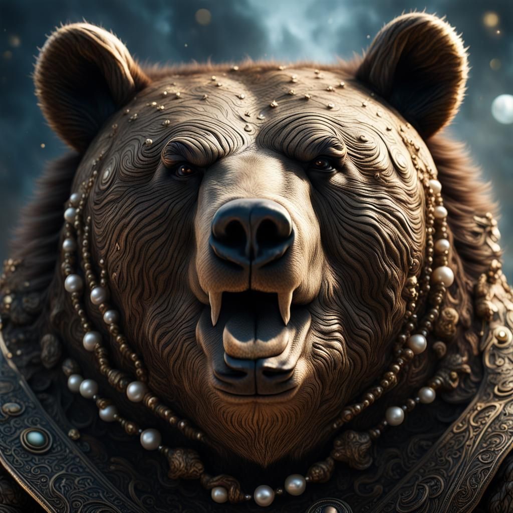 Ferocious Bear Close-Up with Pearl Earring