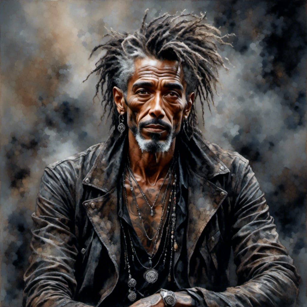 Rugged Homeless Man in Watercolor and Oil