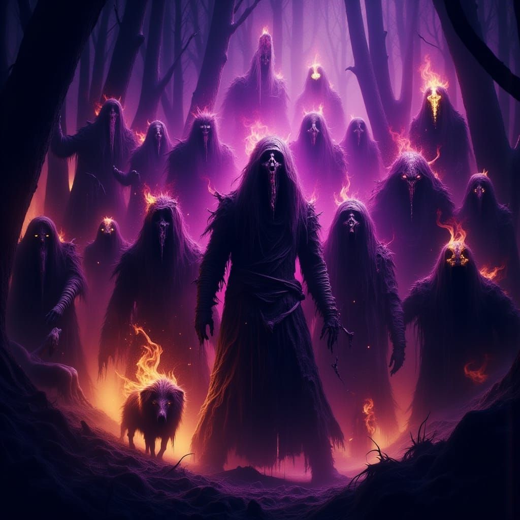 Mysterious Cult Wielding Artifacts in Hyperdetailed Lighting