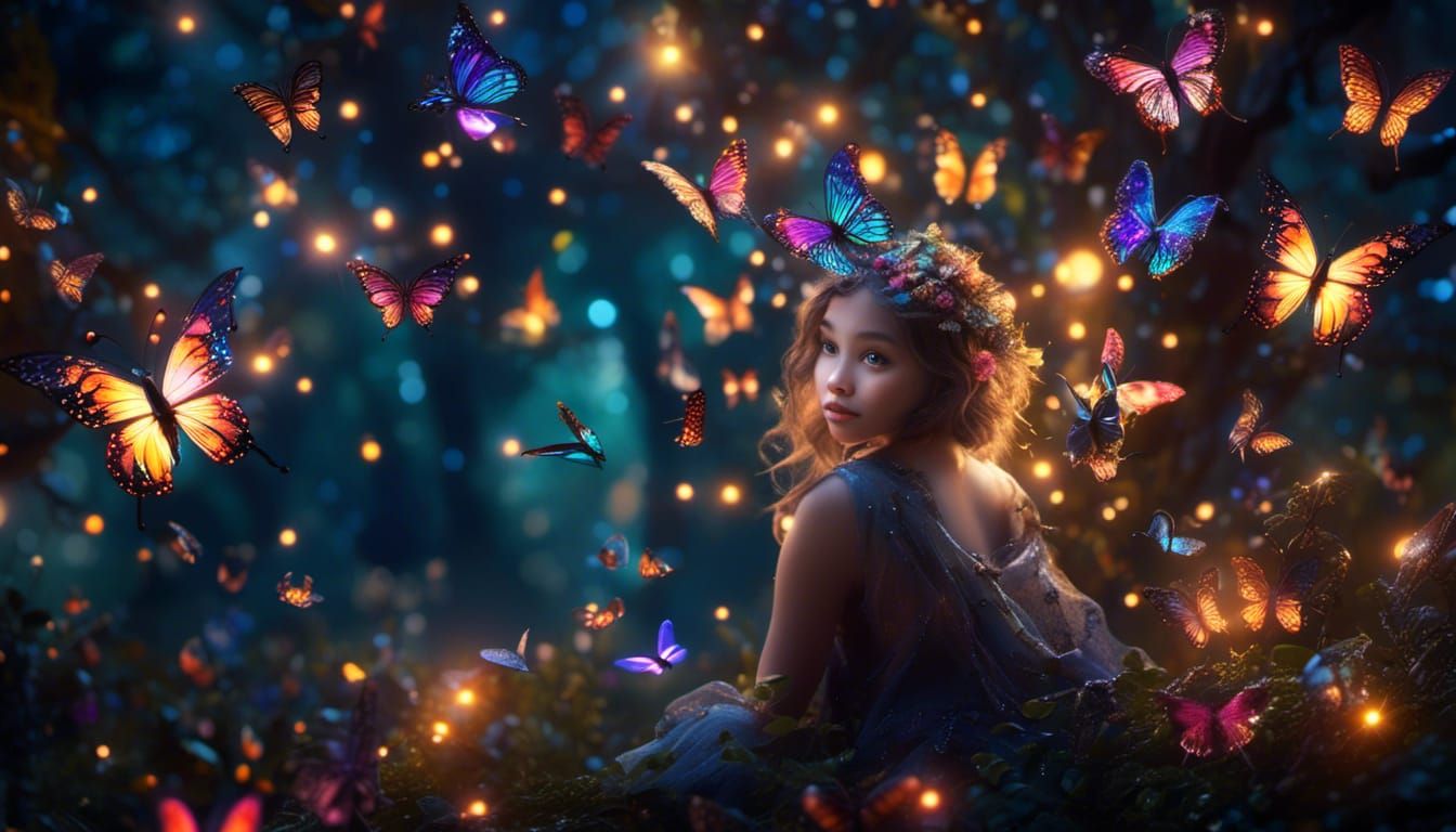 Enchanted Butterfly Forest with Fairy Lights