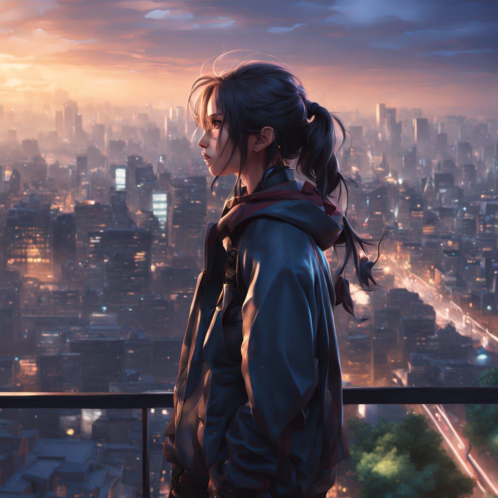 Ethereal Cityscape Beauty in Anime Style