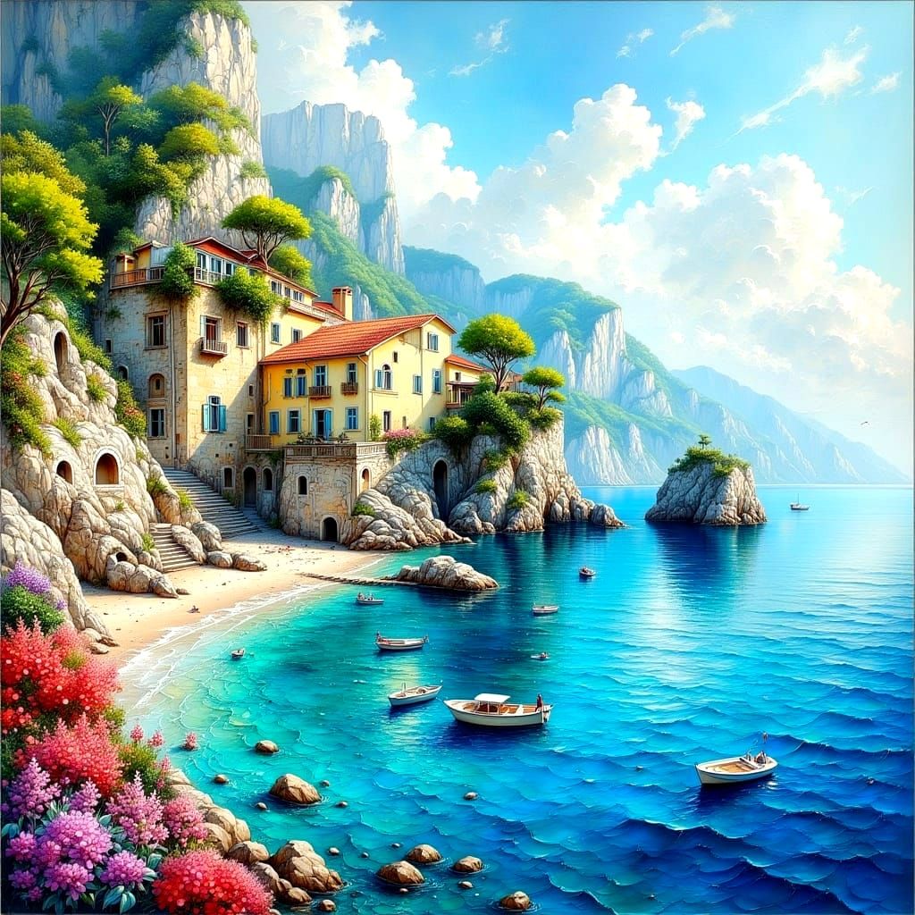 Ethereal Capri Landscape in Impasto Style