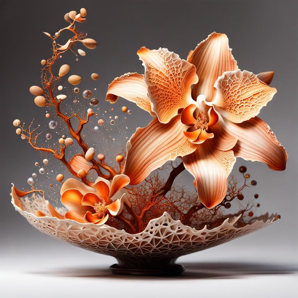 Surreal 3D Watercolor Ikebana Orchid Arrangement