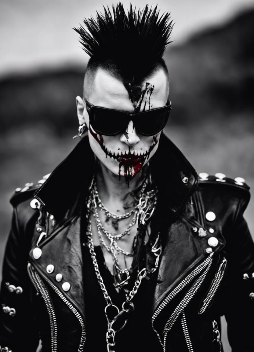 Gory Punk Rock Portrait in Black and White