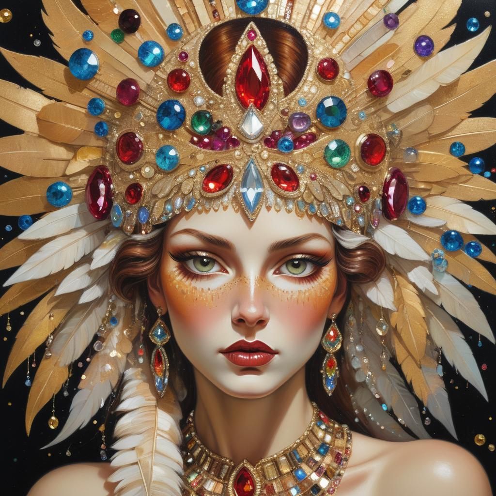 Ornate Vixen Portrait in Art Deco Style