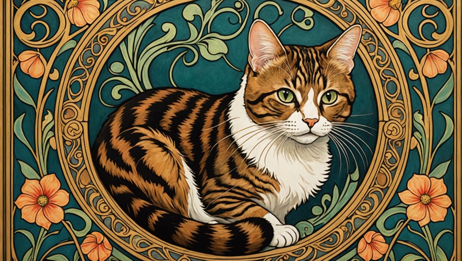 Art Nouveau Style Cat Painting