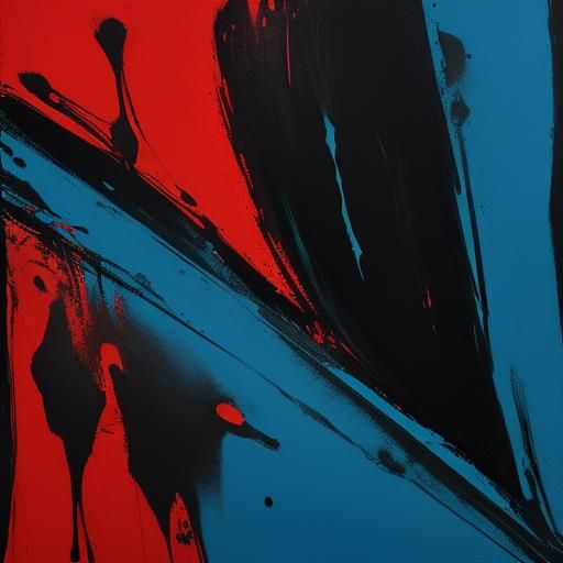 Bold Brushstroke Masterpiece in Electric Blue and Red