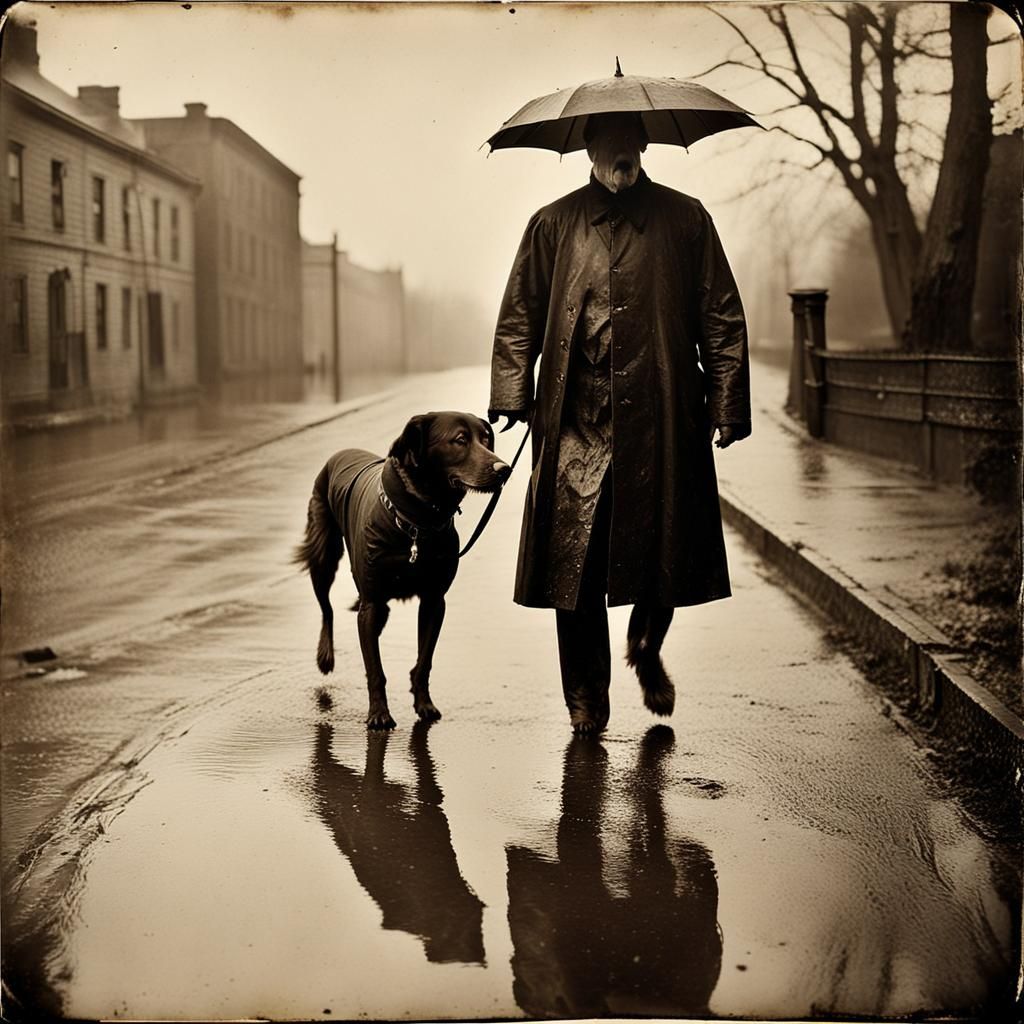 Victorian Ghost Dog Walks in the Rain