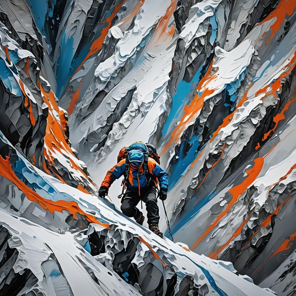 Abstract Expressionist Everest Climber in Snow and Ice