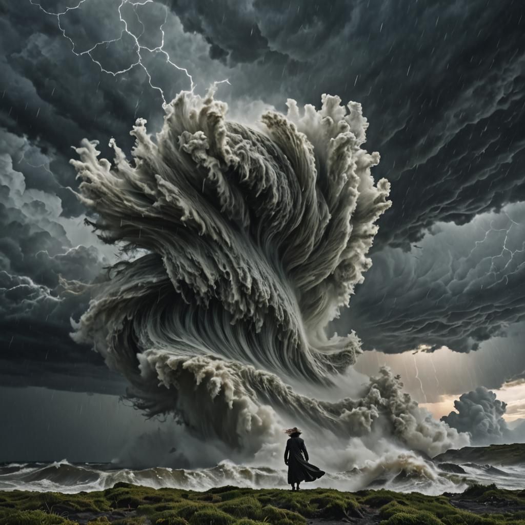 Figure in Tempestuous Whirlwind: Raw Power of Nature