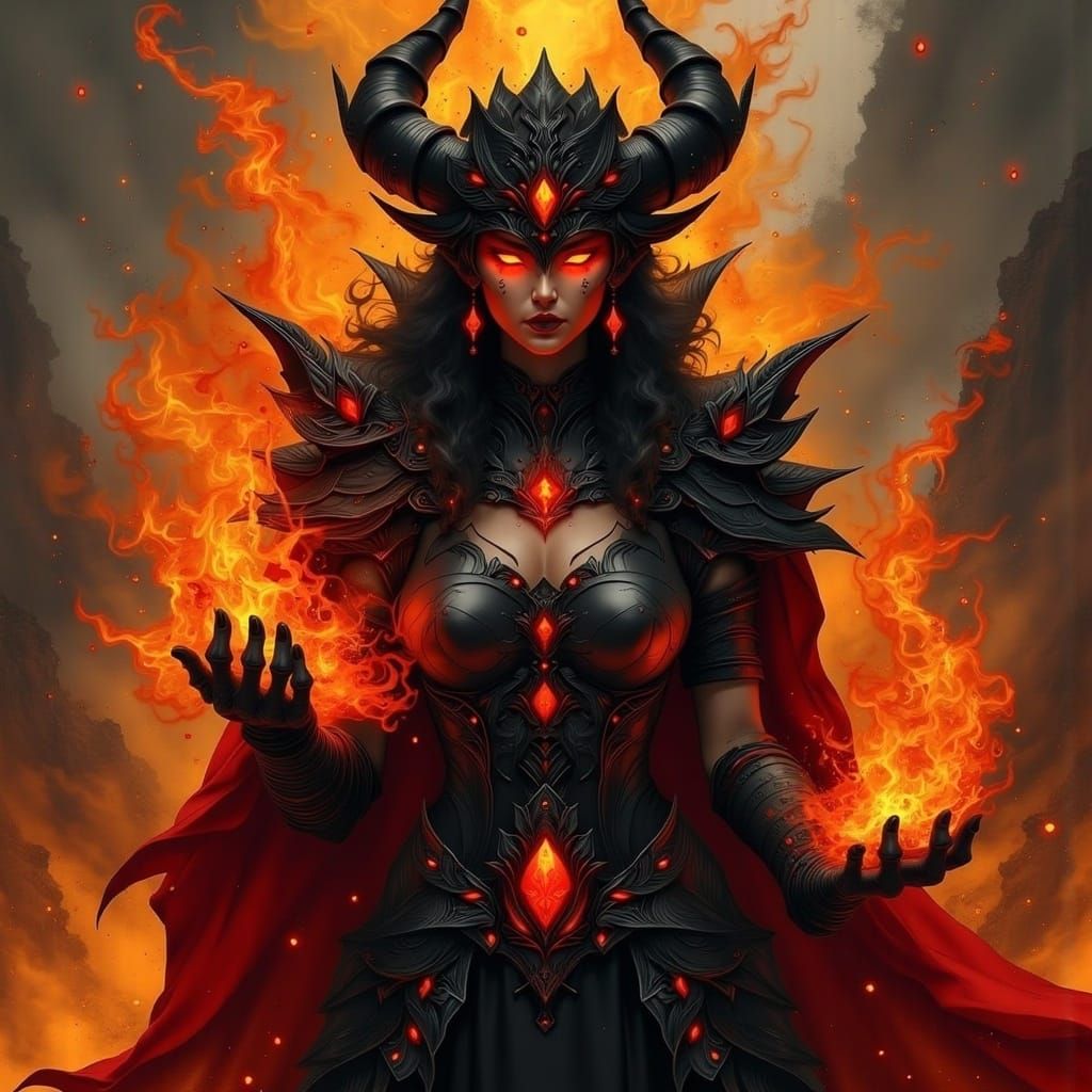 Ember Empress: Volcanic Warrior in Black Armor