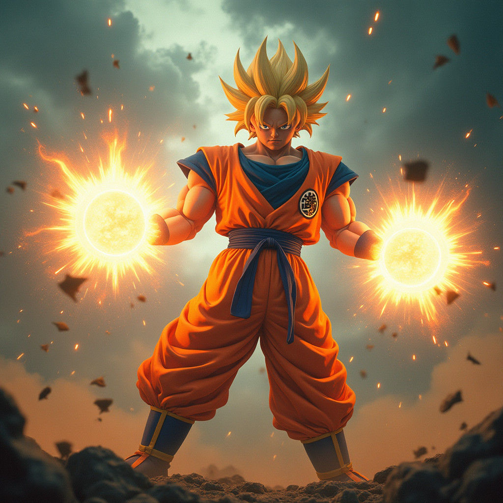 Supersaiyan Warrior Unleashes Colossal Energy Blast