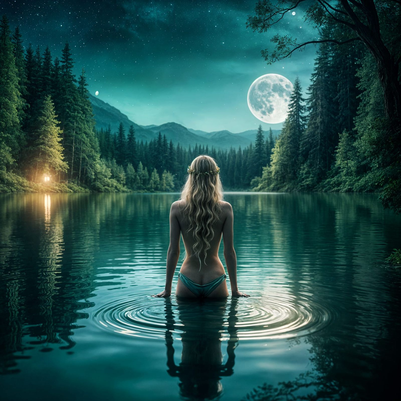 Moonlit Elven Goddess in Ethereal Water