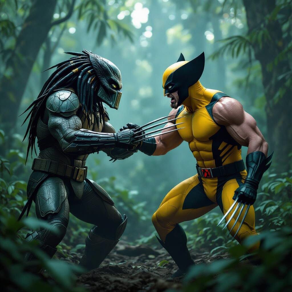Predator vs Wolverine in Jungle Battle Cinematic Film Still