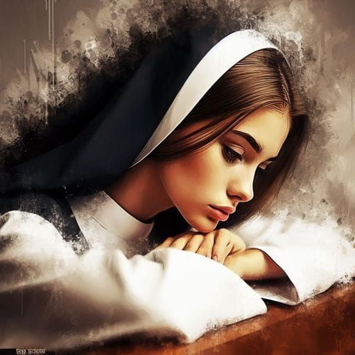 Beautiful Italian Nun Praying in Church Portrait