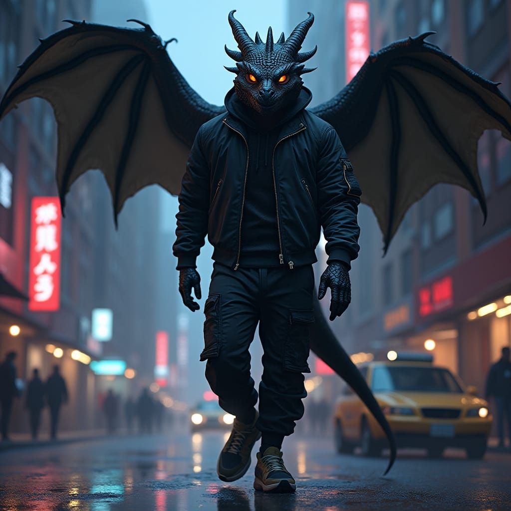 Cyberpunk Dragonborn in Dark Neon Aesthetic