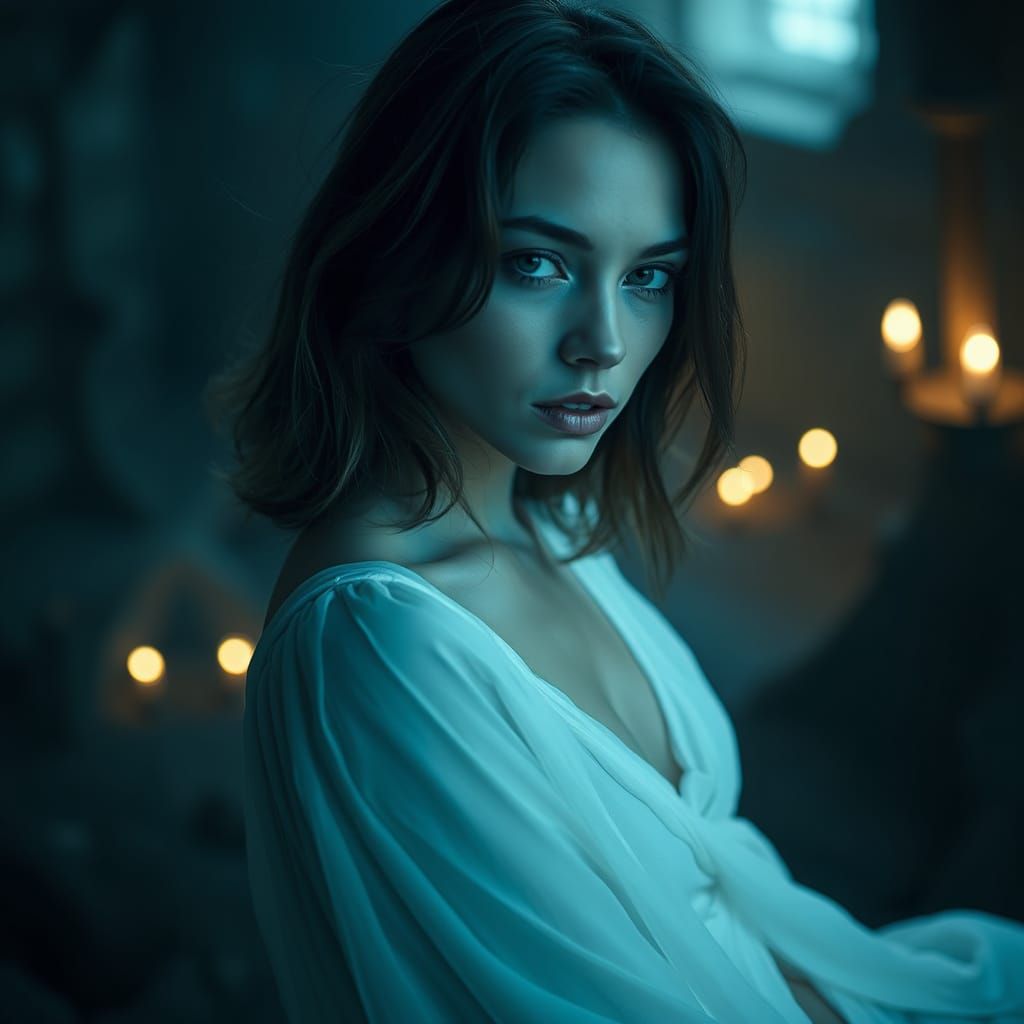 Mystical Temptress in Eerie Environment, Detailed Photograph...