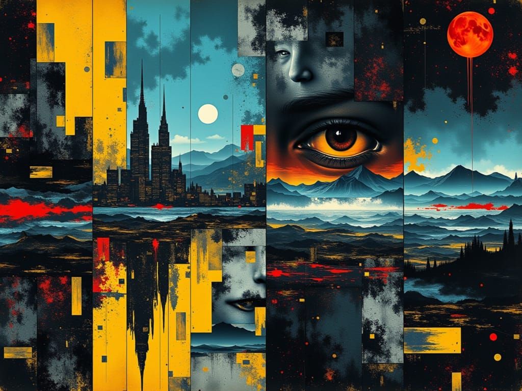 Gritty Cosmic Metropolis in Fragmented Visage Style