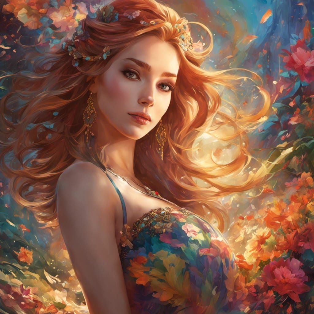 Redhead Ballerina in Ballet Pose, Anime Style