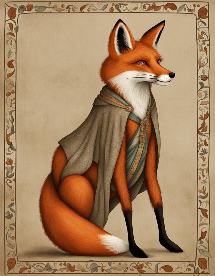 Anthropomorphic Fox in Bayeux Tapestry Style