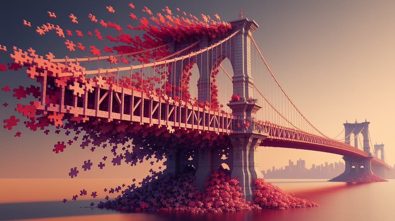 Bridge Disintegrates into Vibrant Puzzle Pieces in Hyper-Det...