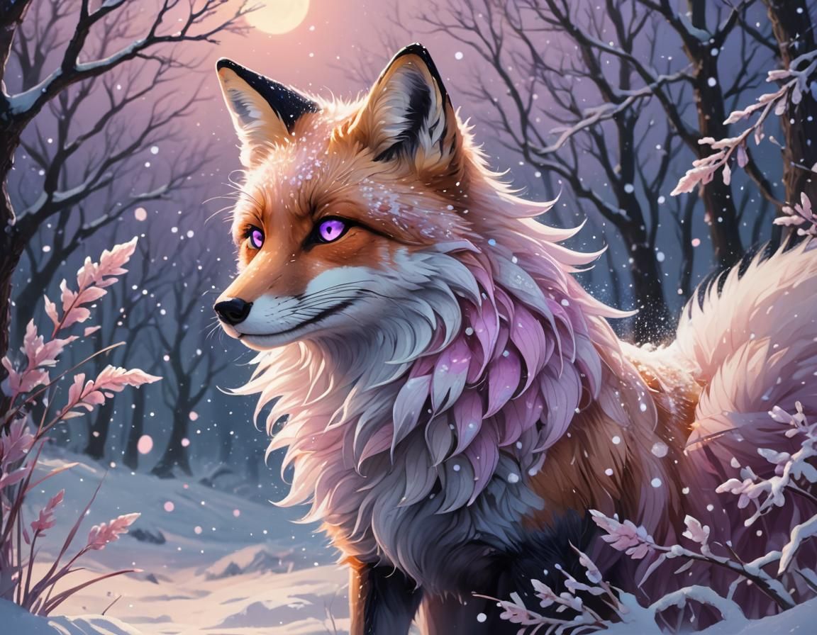 Nine-Tailed Fox in Snow, Anime Style