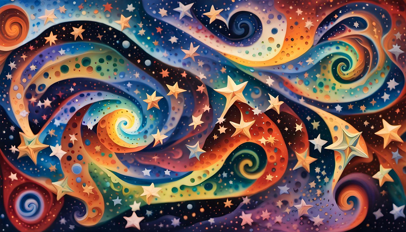 Iridescent Stars Form Cosmic Being: Aboriginal Impasto Paint...