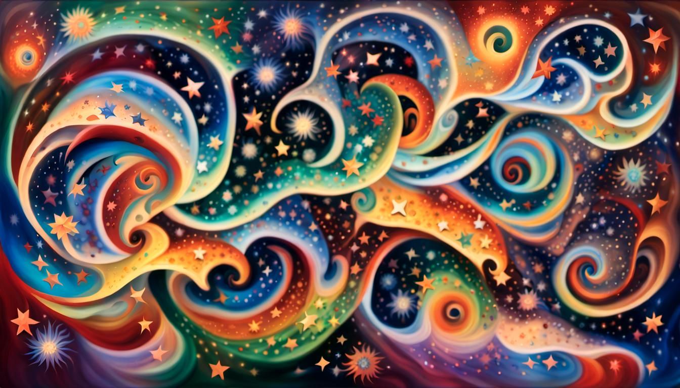 Iridescent Star Cluster in Aboriginal Painting Style