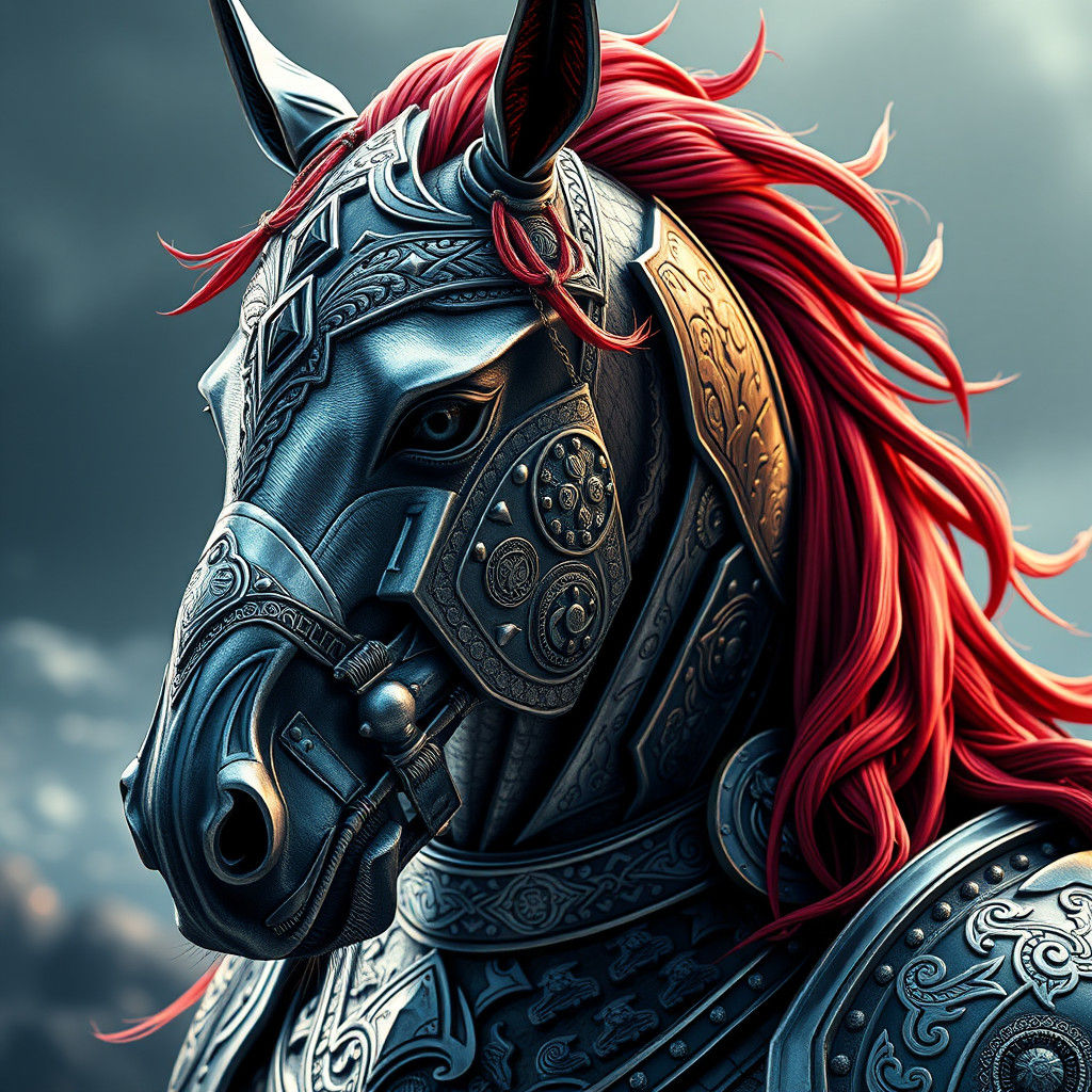 Viking Equine Hybrid Portrait in Art Nouveau Style