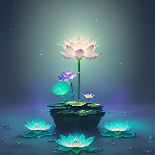 Enchanting Bioluminescent Lotus Flower with Fairies