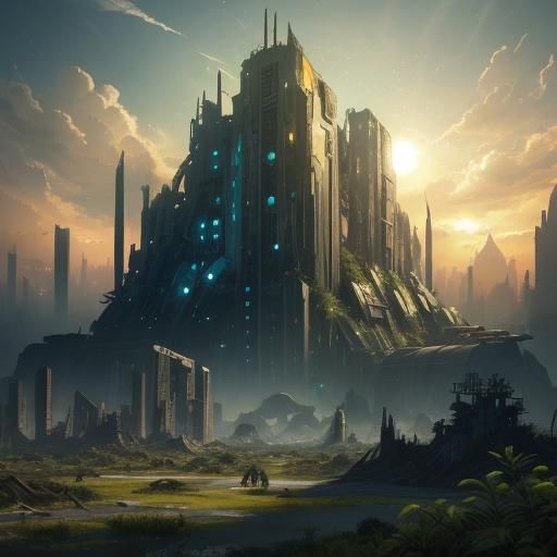 Distant Planet Cityscape Reclaimed by Nature