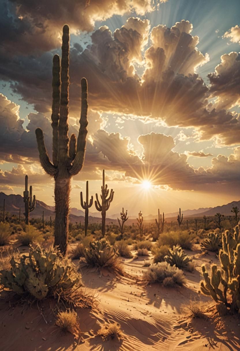 Heavenly Desert Sunset with Divine Light