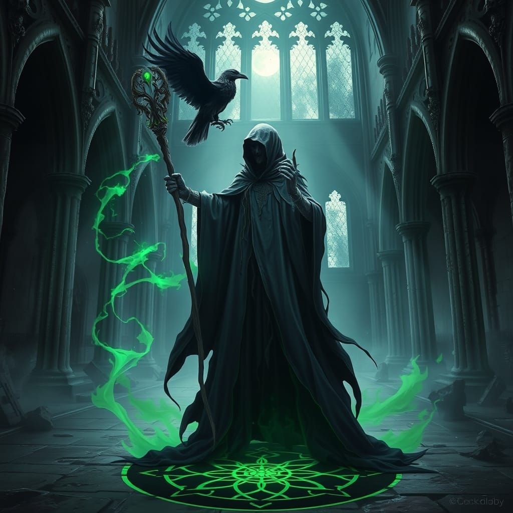 Ethereal Spectre in Gothic Cathedral, Mystical Art