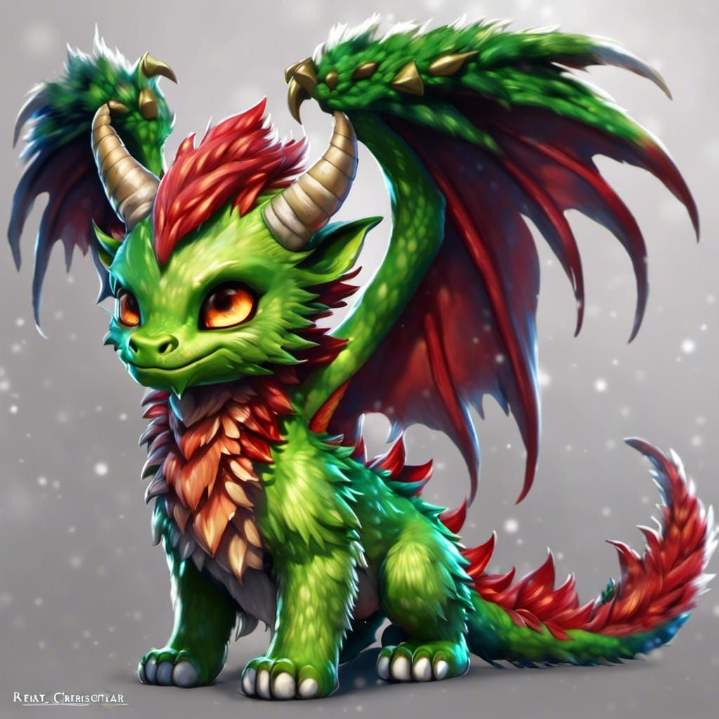 Angry Christmas Dragon with Open Wings