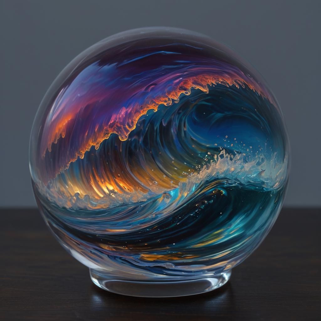 Ocean Wave in Glass Sphere: Surreal Macro Photography