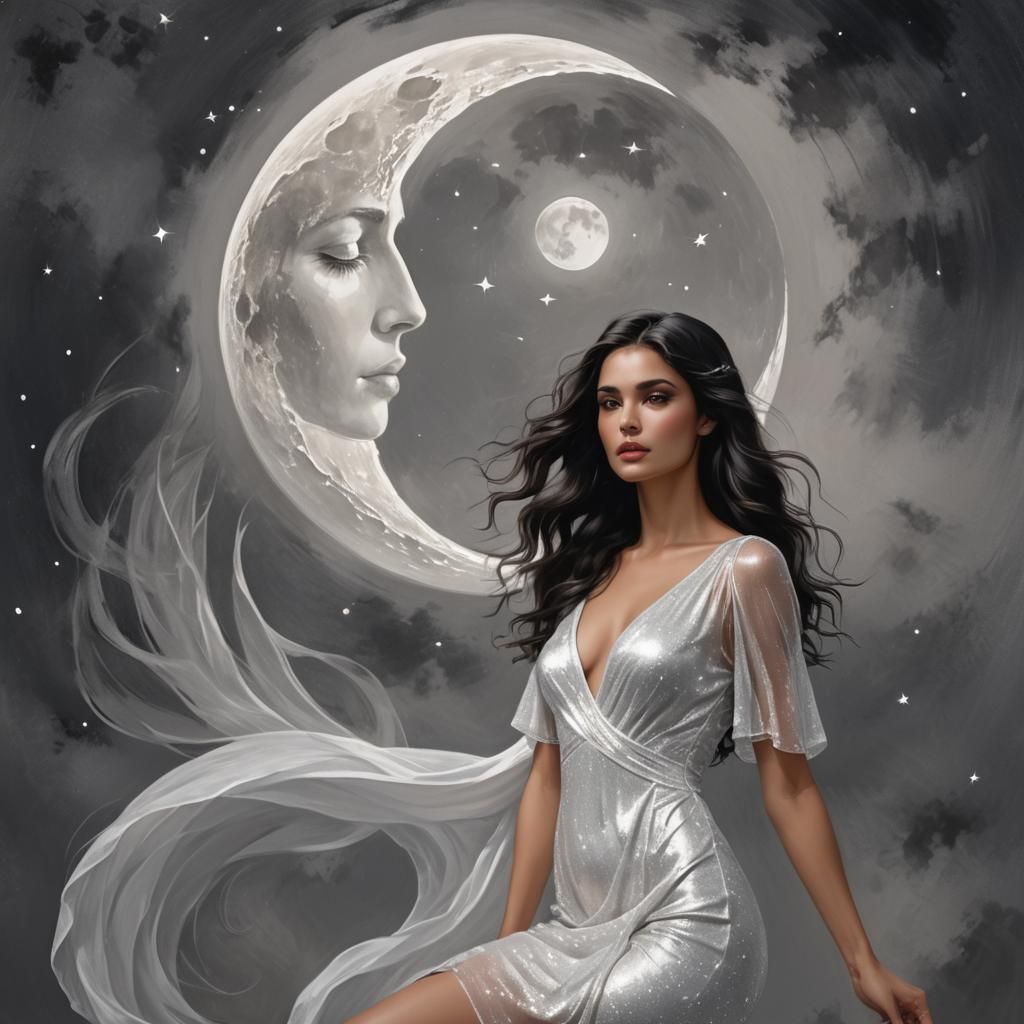Ethereal Woman in Moonlight, Cinematic Film Still