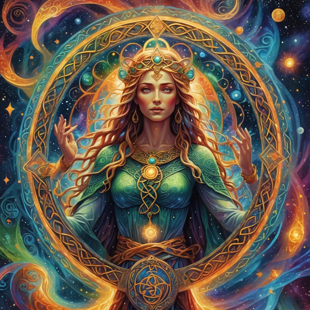 Celtic Goddess in Cosmic Surrealism Illustration
