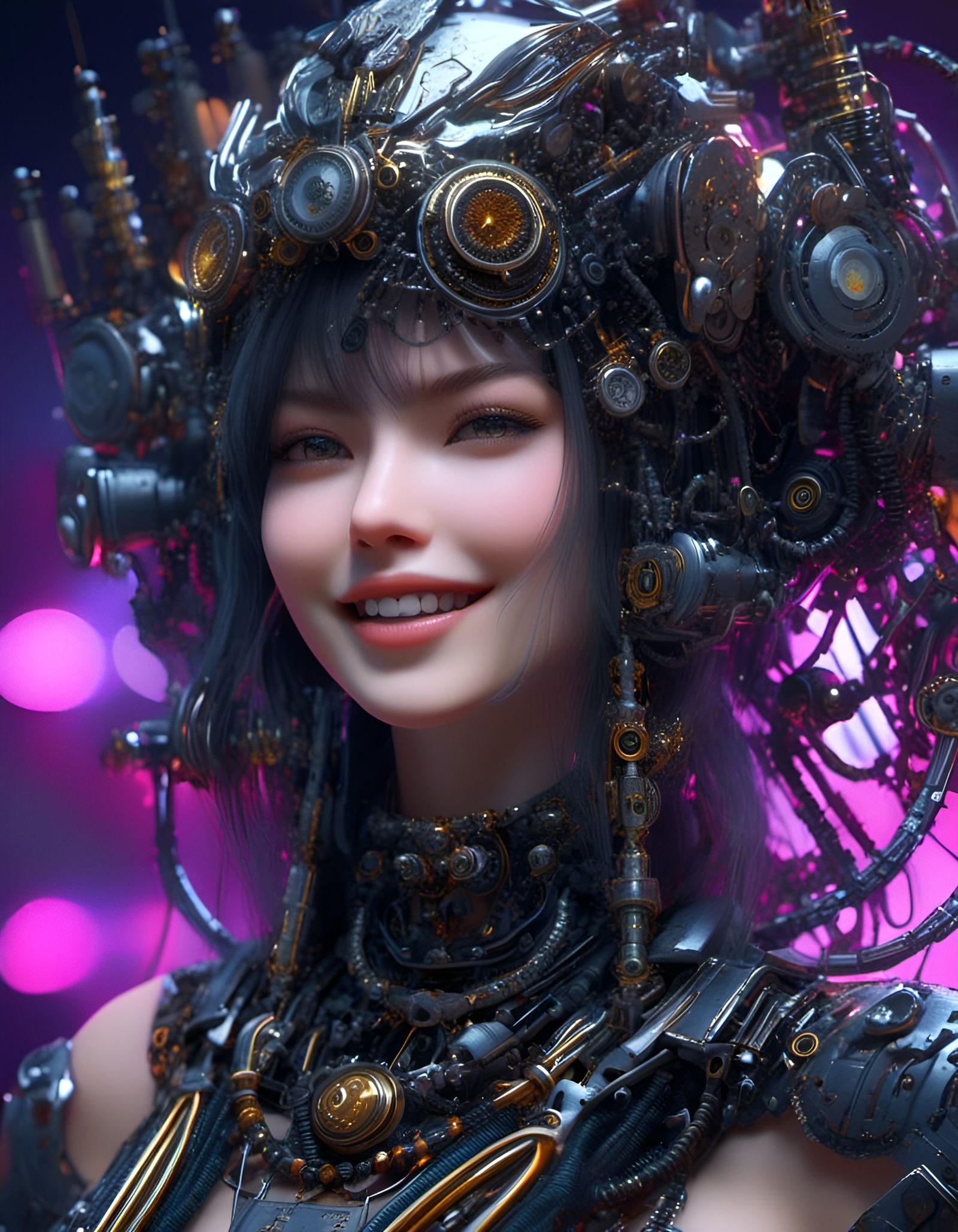 Android Girl with Crazy Smile in Digital Art