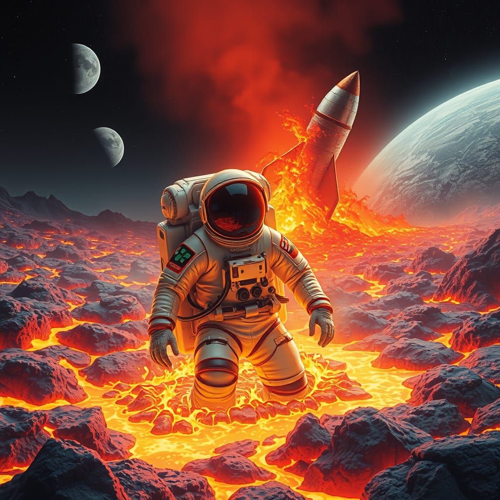 Astronaut Meltdown on Alien Lava Planet